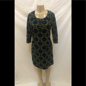 Boden geometric print blue and green corduroy dress size 12R